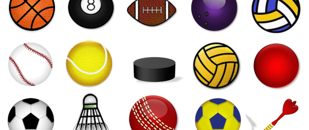 Bild på olika bollar som används inom olika idrotter