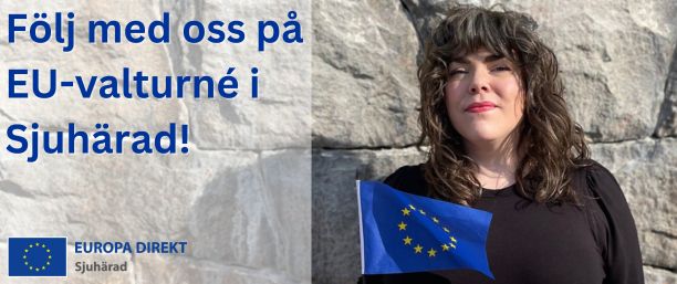 Bild på person med EU-flagga i handen