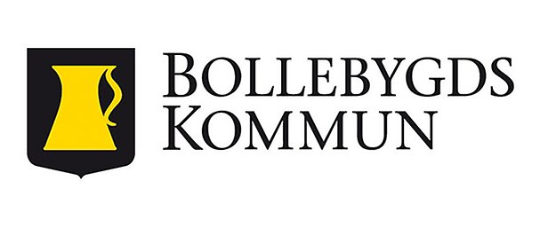 Logotyp Bollebygds kommun. En svart sköld med en gul kanna och texten Bollebygds kommun.